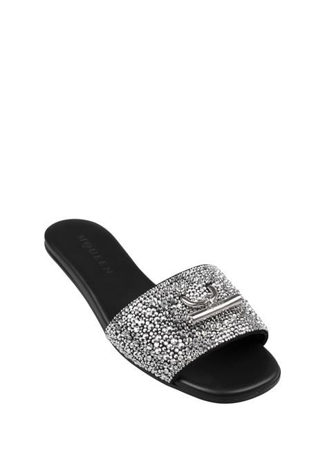 Sandali Bassi Gioiello Con T-Bar in Nero/Argento ALEXANDER MCQUEEN | 822920-WIADN1068